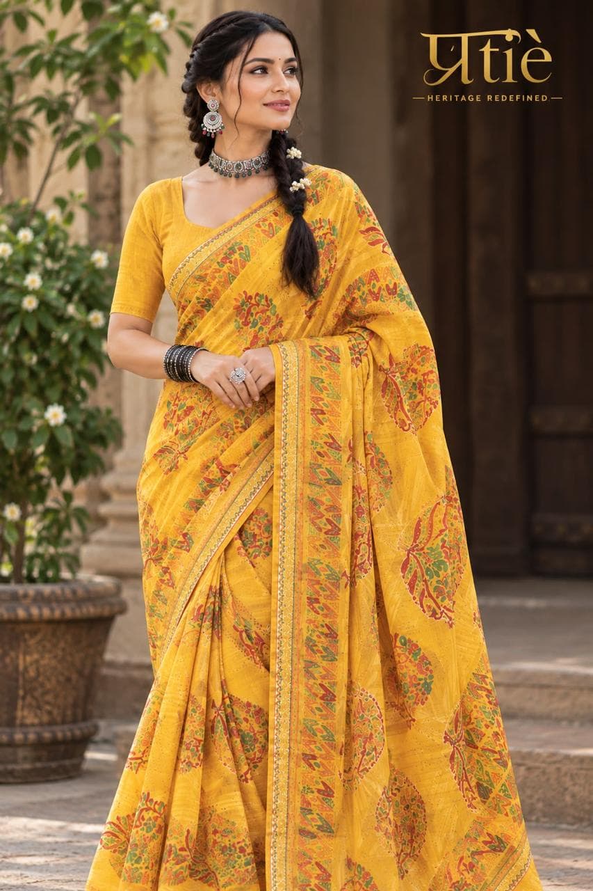 Mithila Haldi Yellow Handpainted Tussar Saree